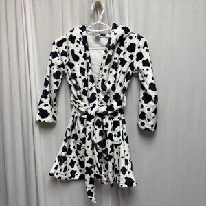 Cow Print Hooded Bathrobe Child Size Medium Pockets Belt Soft Cozy Gift NEW
